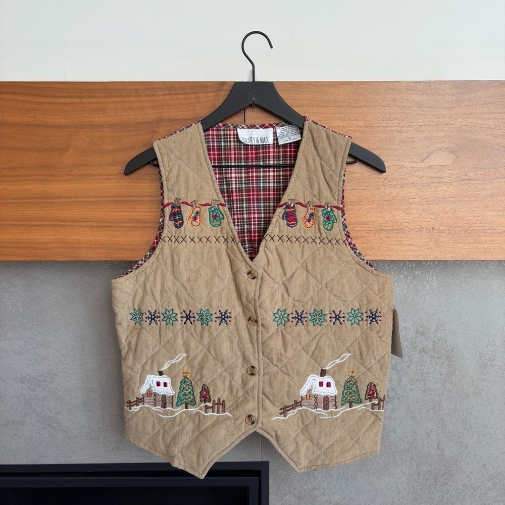 NWT Vintage Casey & Max Embroidered Holiday Vest, Size S